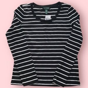 Ralph Lauren Womens Long Sleeve Striped Tee (Black/Cream)